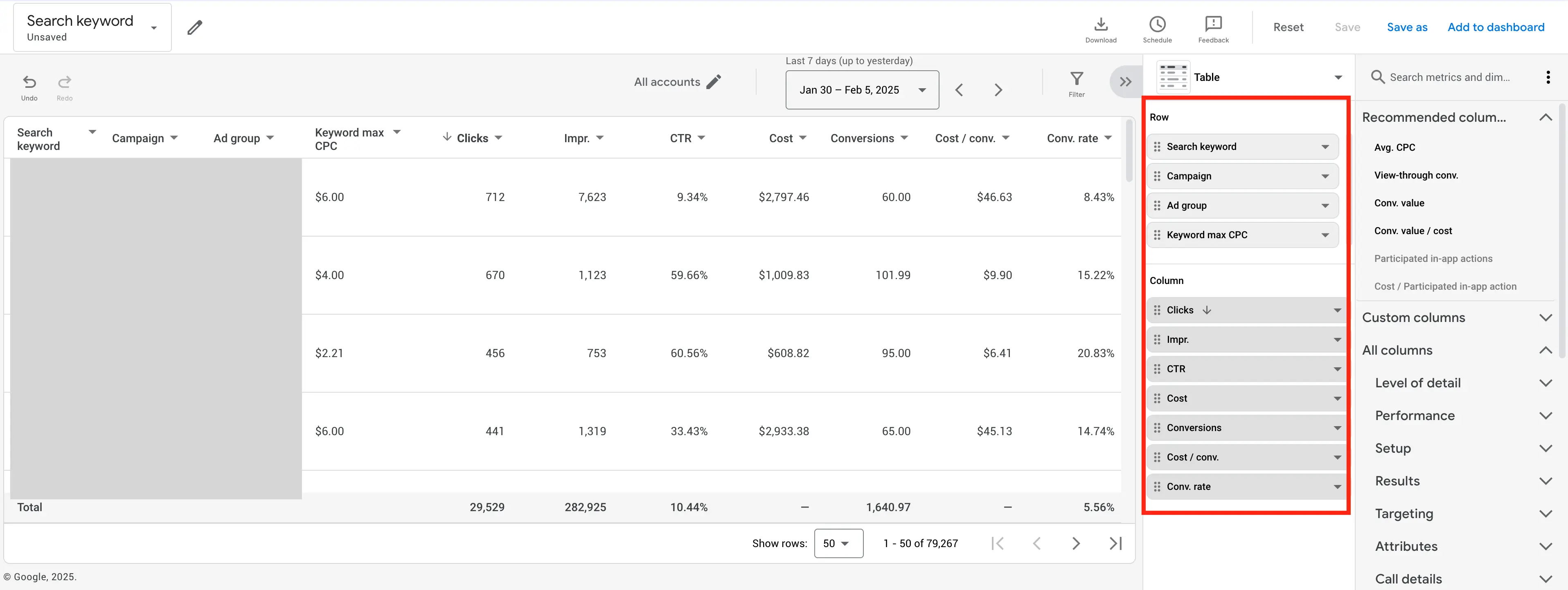 Google Ads Search Terms Report Example